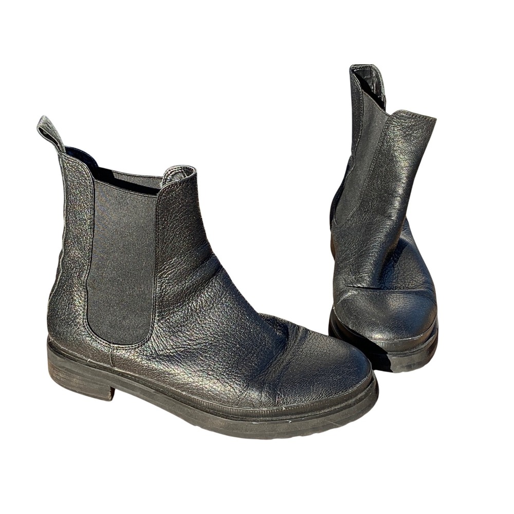Aerosoles Camila Black Leather Chelsea Boots‎ Womens 8.5M Lug Sole Elastic Side